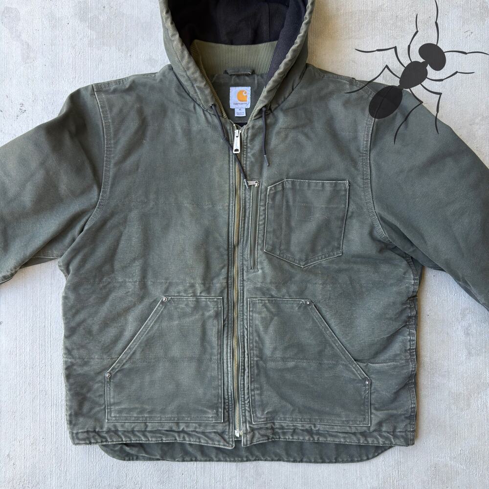 Carhartt green quilted hooded work wear jacket - Picture 3 of 9
